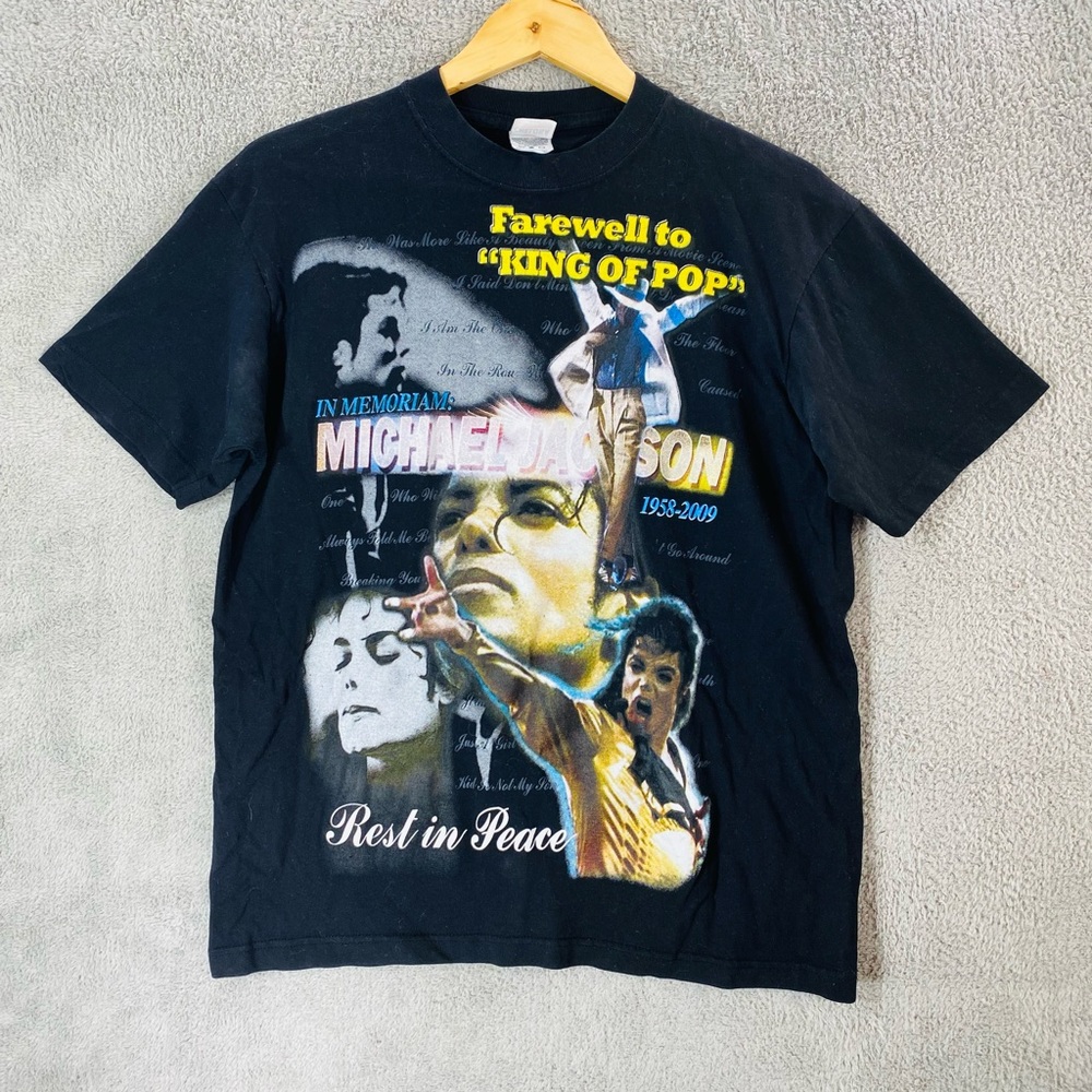 MICHAEL JACKSON T-Shirt Men Medium Vintage Black Graphic Print Rest In Peace